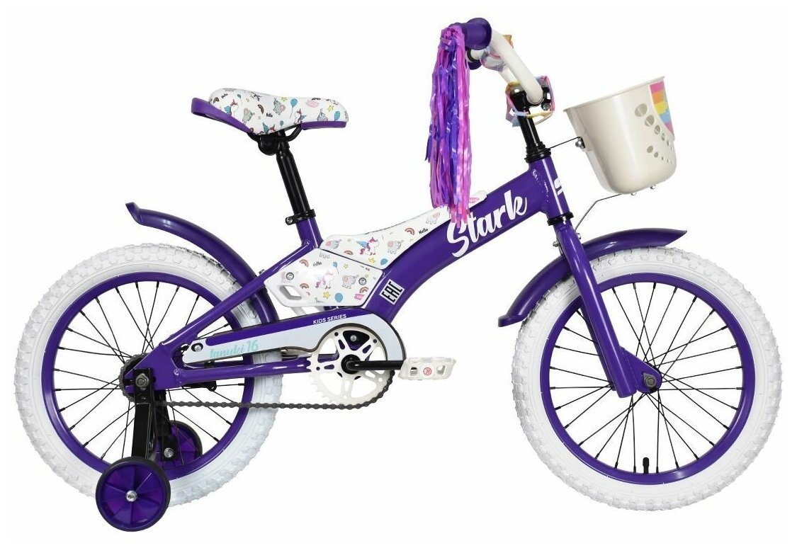 Велосипед Stark Tanuki 16 Girl (2023) one size фиолетовый/белый