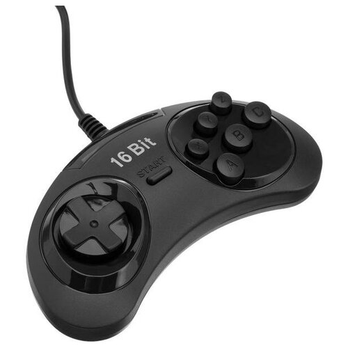 геймпад retro genesis controller 16 bit с кнопкой mode черный Геймпад для Sega 16-bit, 6 кнопок, черный 5239413