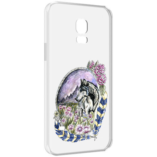 Чехол MyPads нарисованный волк в цветах с перьями для Samsung Galaxy S5 mini задняя-панель-накладка-бампер