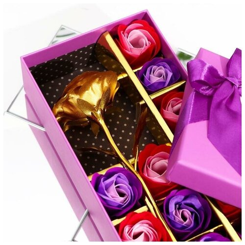 Secret Beauty Мыльные розочки цветных оттенков и золотая роза набор 732₽