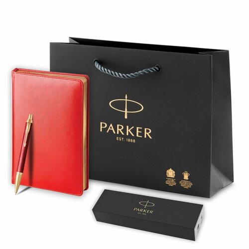 подарочный набор шариковая ручка parker im premium k318 red gt цвет чернил синий и красный недатированный ежедневник с золотым срезом Подарочный набор: Шариковая ручка Parker IM Premium K318 Red GT, цвет чернил синий и красный ежедневник с золотым срезом