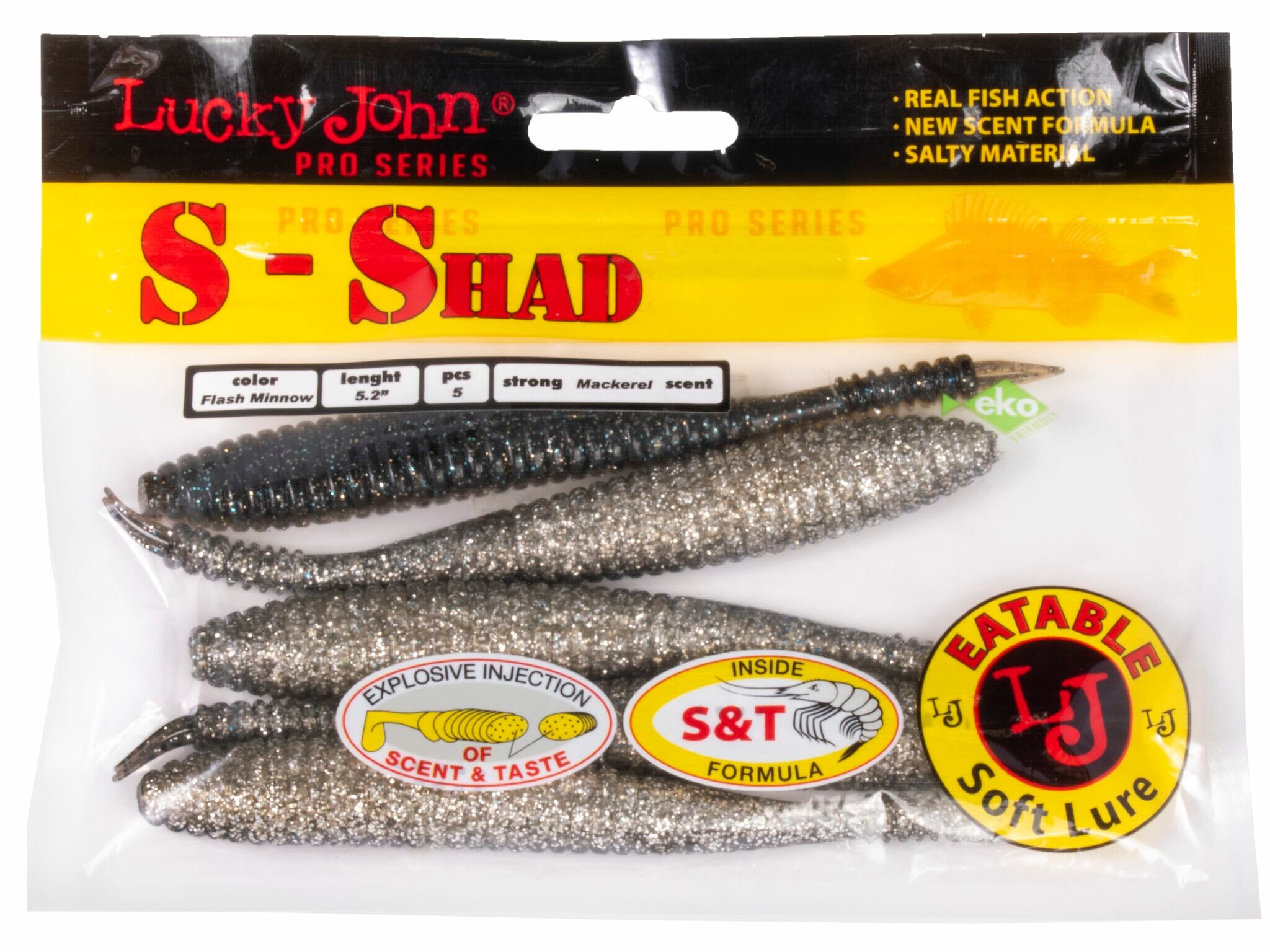 Силиконовая приманка мягкая съедобная Lucky John Pro Series S-Shad 5.2" 13.20 см T09 5 шт.