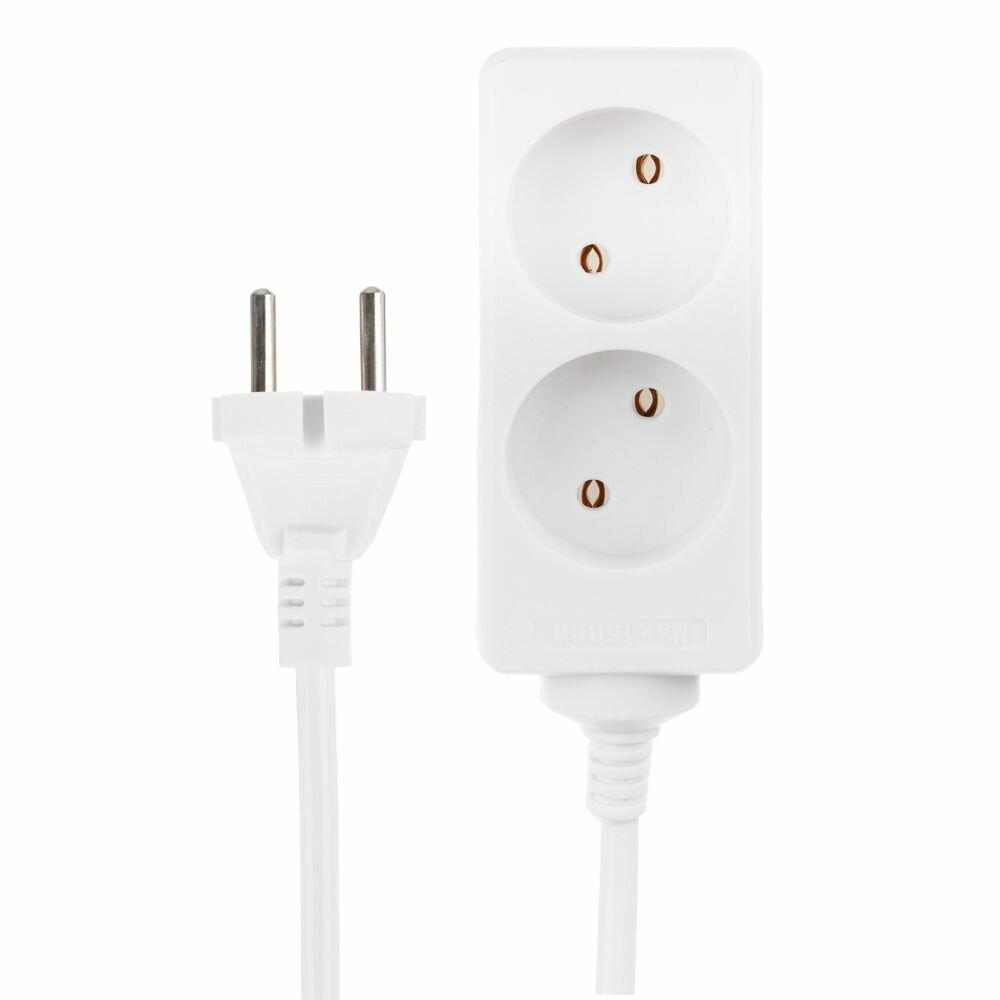 фото FORZA Удлинитель 2 гнезда, сеч. провода 0,75 кв. мм, 2м, евророзетка, 6A, макс. мощность1500Вт