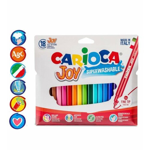 Фломастеры 18 цветов Carioca Joy, 2.6 мм, смываемые, картон, европодвес, 1 набор набор фломастеров carioca jumbo 0 6 мм 50 шт ассорти