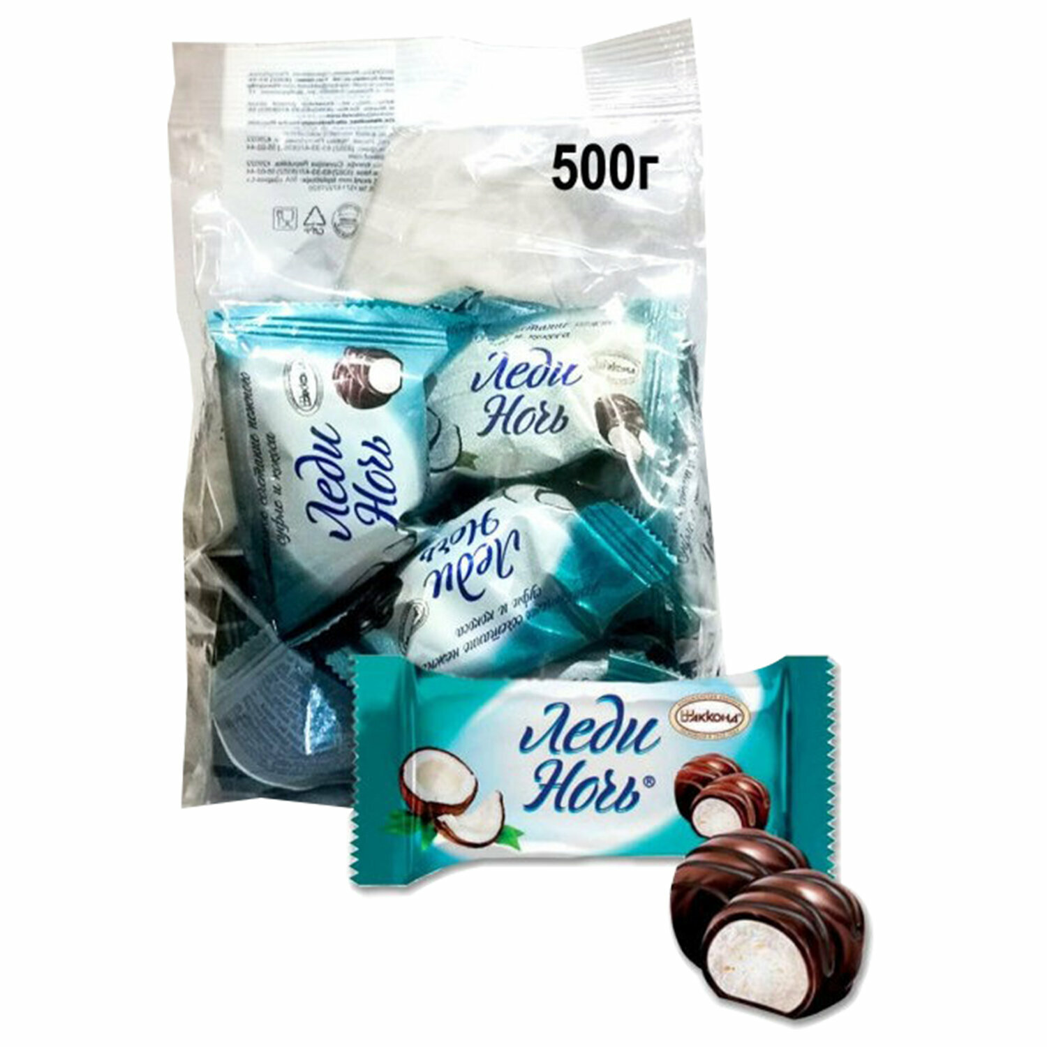 Конфеты шоколадные акконд "Леди ночь" с кокосом 500 г, 102110372360001