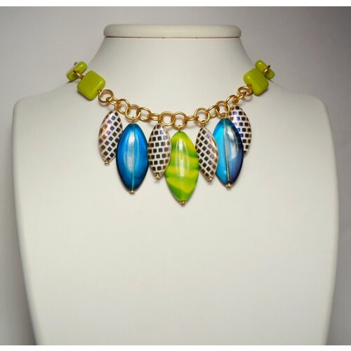 Колье GulNara, стекло, длина 50 см, зеленый женское ожерелье из сплава с рисовыми бусинами ожерелье ручной работы из бусин модное ожерелье с цветными искусственными жемчужинами чок