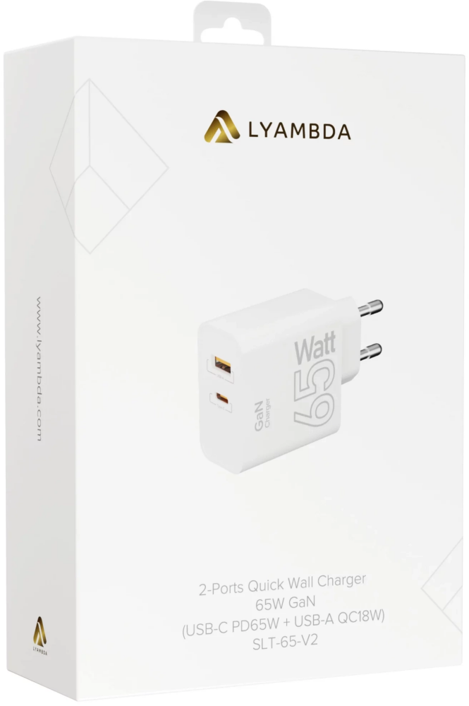 Зарядное устройство сетевое Lyambda 65Вт GaN c 2-мя выходами (USB-C PD65W + USB-A QC 18W) - фото №9