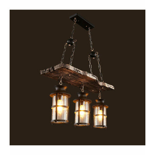 Потолочная люстра на деревянной основе «В доме хотника», 3 фонаря