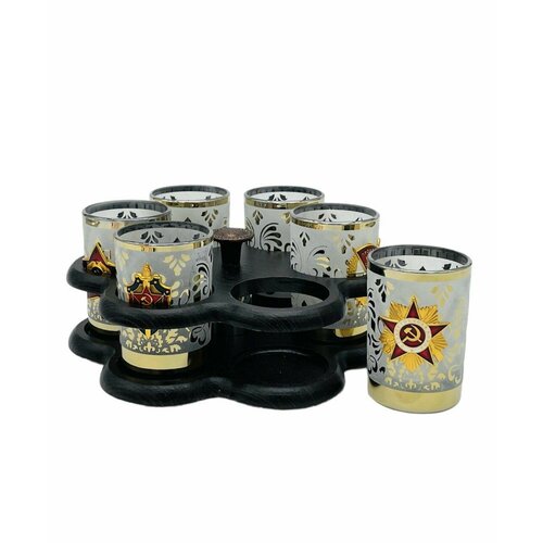 Мини-бар из 6-ти рюмок на подставке Патриот со значками СССР классические рюмки с золотой окантовкой 2490₽