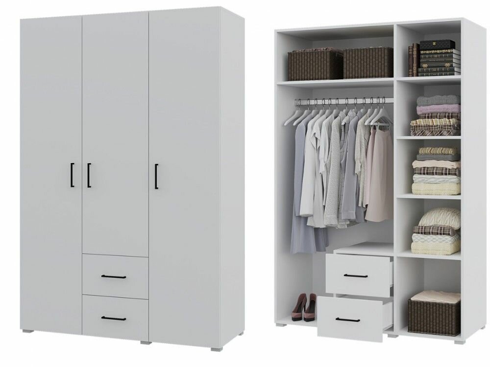 фото Шкаф трехстворчатый два ящика "Victor" Бетон