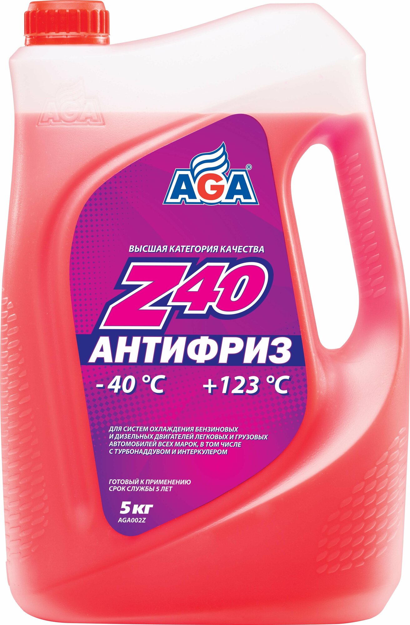 Антифриз AGA красный -40С/+123С, 5 л, готовый