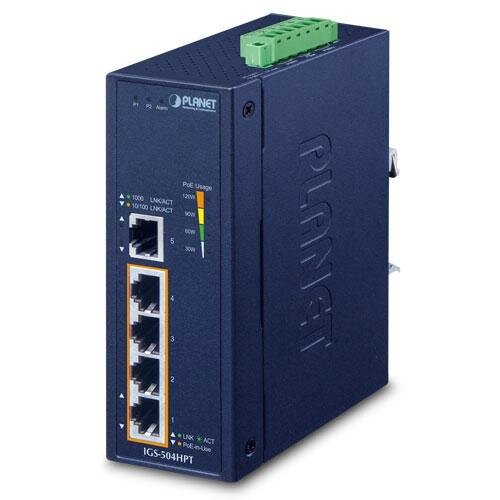 PLANET IP30 5-Port Gigabit Switch with 4-Port 802.3AT POE+ (-40 to 75 C)