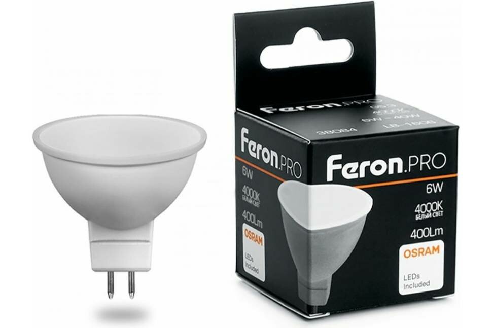 Светодиодная лампа FERON PRO LB-1606 MR16 G5.3 6W 4000K OSRAM LED 38084