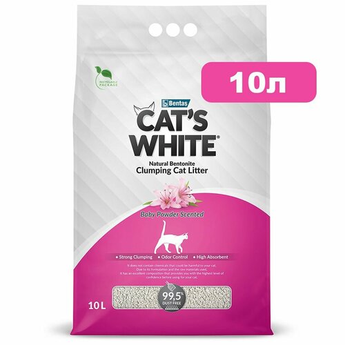 Cat's White Baby Powder комкующийся наполнитель с ароматом детской присыпки для кошачьего туалета (10л)