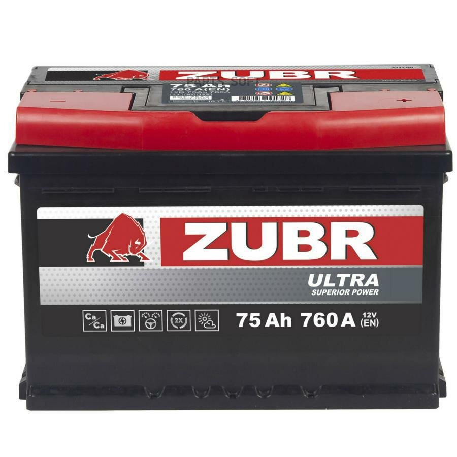 ZUBR AKB ZU750 Аккумулятор ZUBR Ultra 75Ah R+(обр) 278/175/190 (760A)