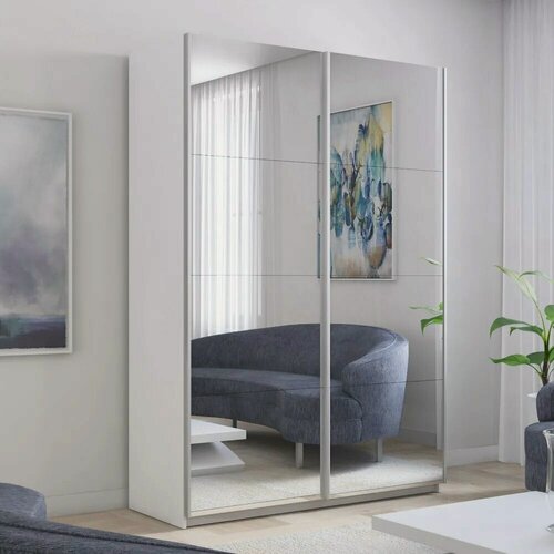 Изображение товара Шкаф-купе Прайм 2-x дв 140 x 230 x 57 Зеркало Белый снег с доводчиками