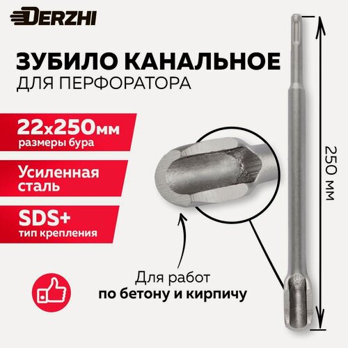 Изображение товара Зубило для перфораторов SDS+, канальное , инструментальная сталь, 250мм Derzhi