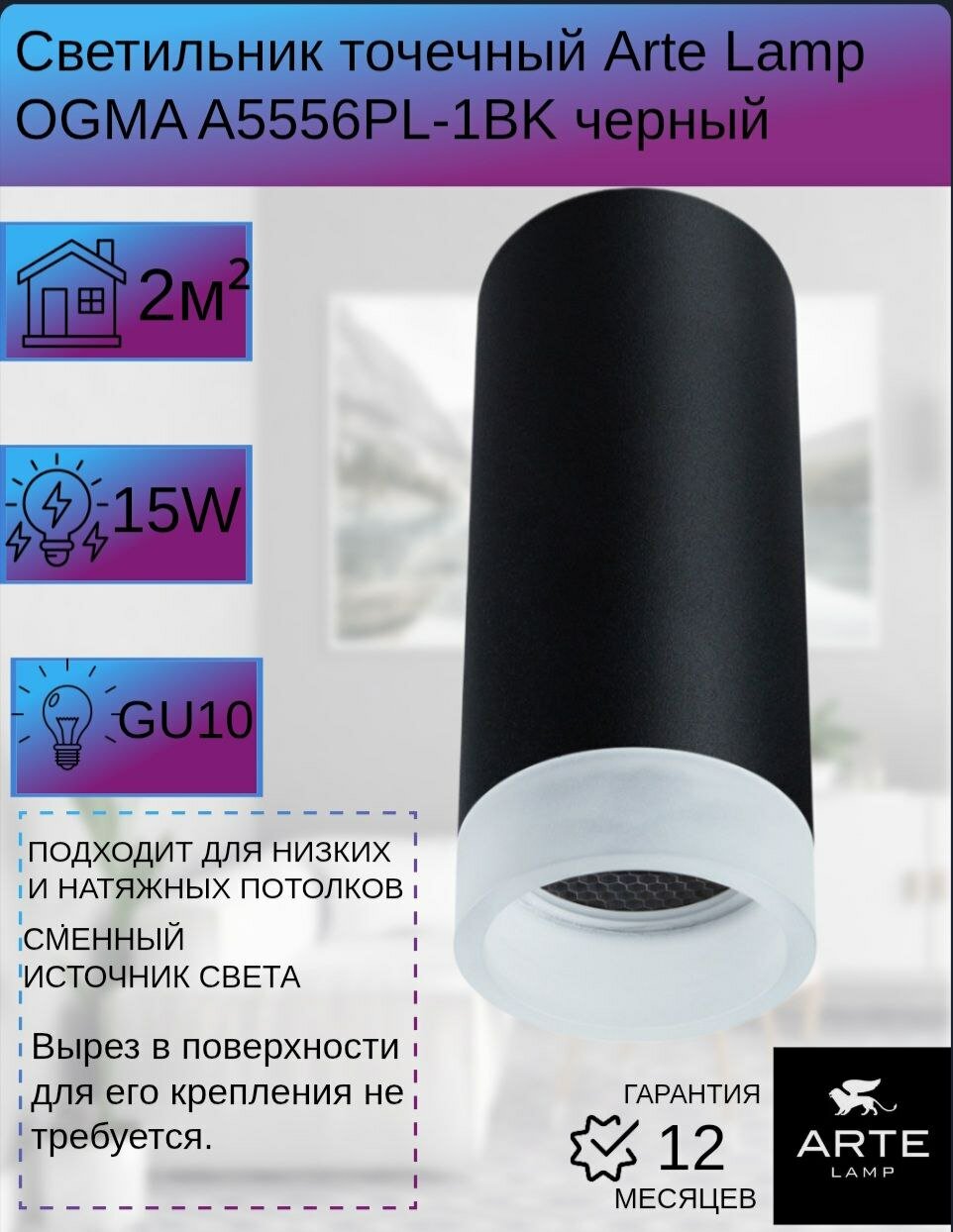 Светильник точечный Arte Lamp OGMA A5556PL-1BK