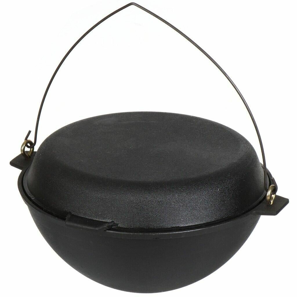 Котел Камская посуда чугунный 5 л с чугунной крышкой-сковородой