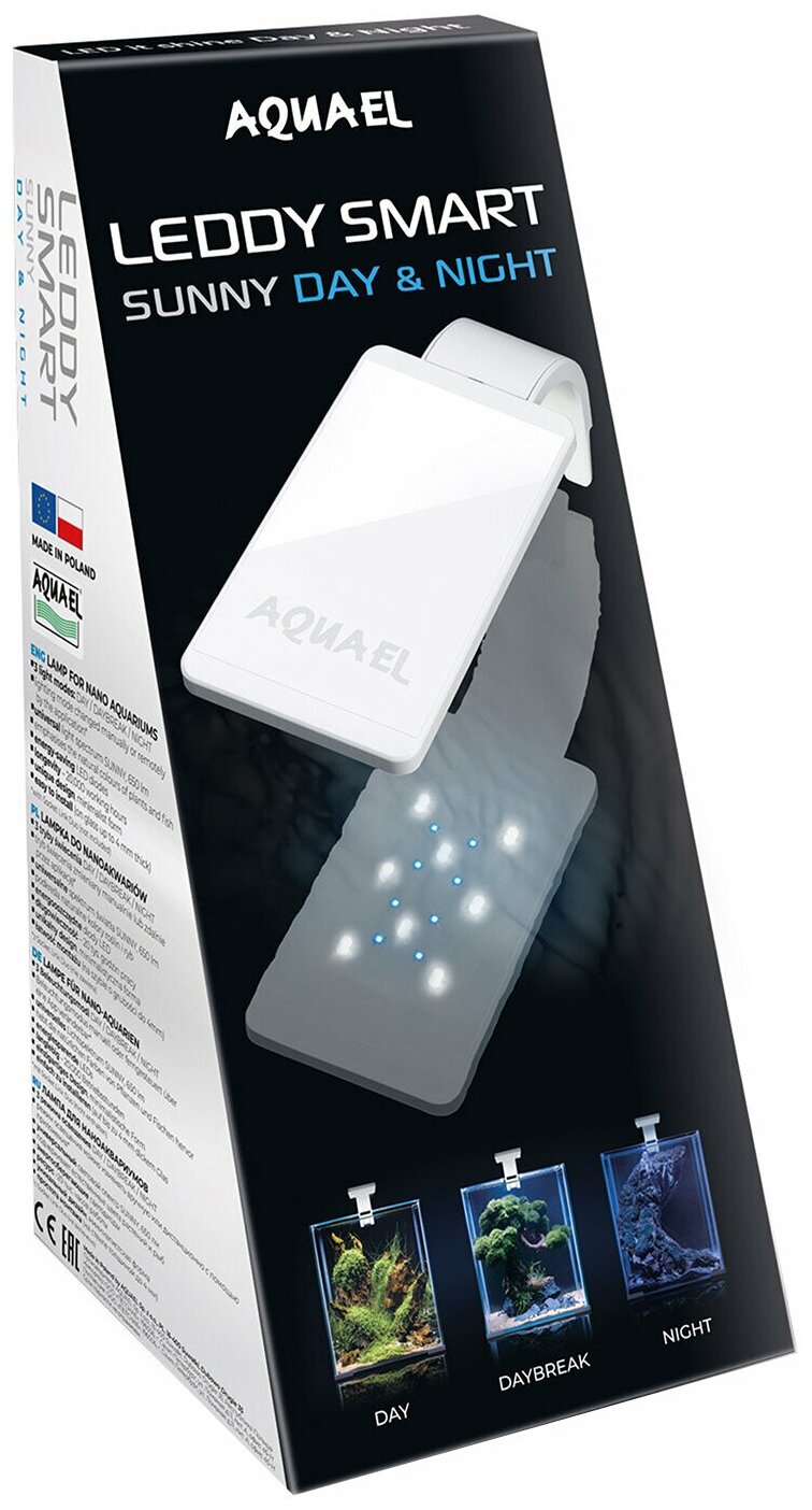 AQUAEL Светильник с креплением 4,8вт LEDDY SMART SUNNY DAY NIGHT белый, для нано-аквариумов, 6500 К