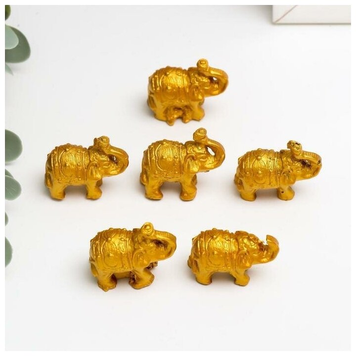 фото Нэцке полистоун "Золотые слоны" набор 6 шт 3x3,5x1,7 см