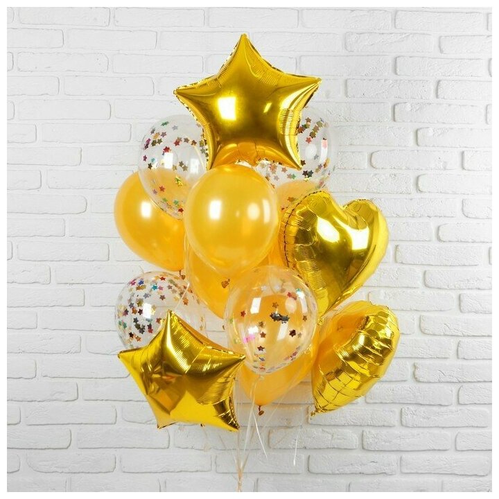 Букет из шаров "Романтика", фольга, латекс, золотой, набор из 14 шт. 3734616