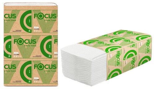 Полотенца бумажные лист. Focus Eco (V-сл) 1-слойные, 200л/пач, 23*20,5см, белые, 15 штук