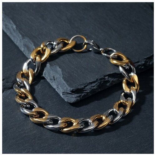 фото Браслет мужской "стальной" круглые звенья, цвет серебряно-золотой, 21,5 см queen fair