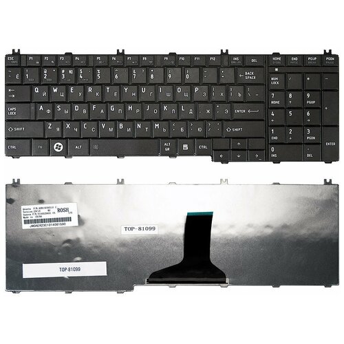 Клавиатура для ноутбука Toshiba Satellite C650 C655 C655D C660 L650 L655 L670 L675 Series Плоский Enter Черная без рамки PN NSK-TN0GQ 89000₽