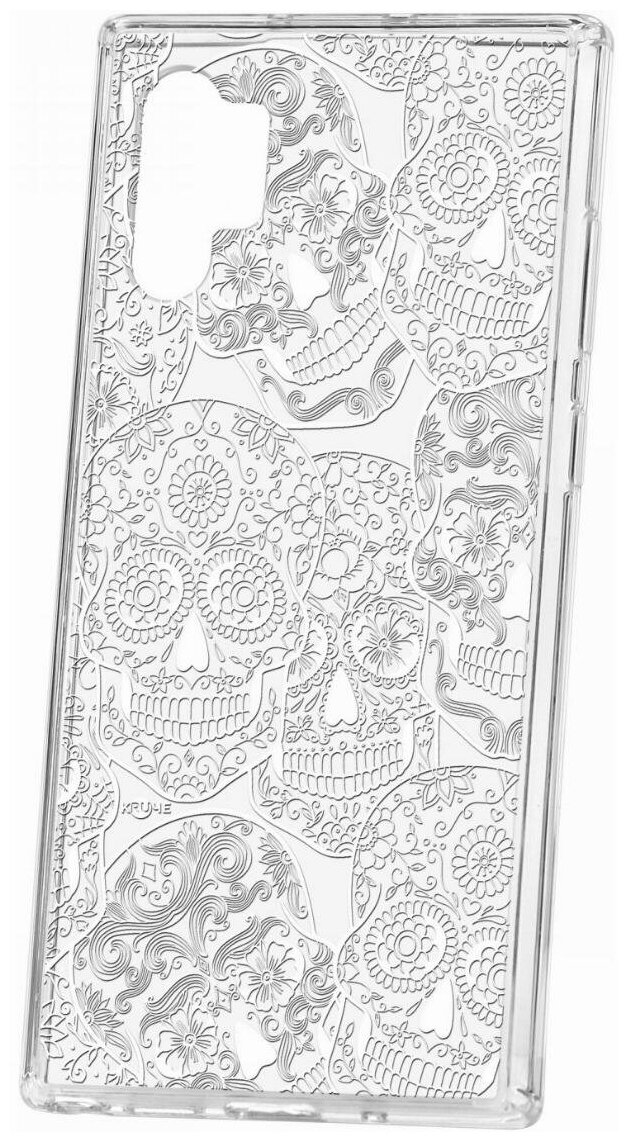 Чехол для Samsung Galaxy Note 10 Plus Kruche Print Skull White, пластиковая накладка, силиконовый бампер с защитой камеры, защитный прозрачный с рисунком