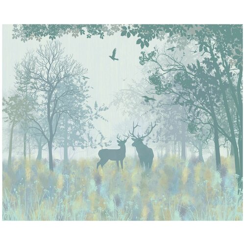 Фотообои Уютная стена Лазурные силуэты оленей 330х270 см Виниловые Бесшовные единым полотном 11590₽