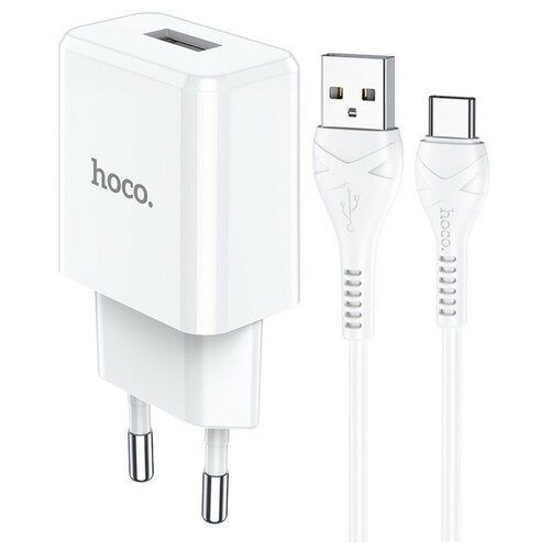 Сетевое зарядное устройство Hoco N9, USB - 2.1 А, кабель Type-C 1 м, белый зарядное устройство сетевое mobility mt 31 3 usb порта макс выходной ток 3a белый