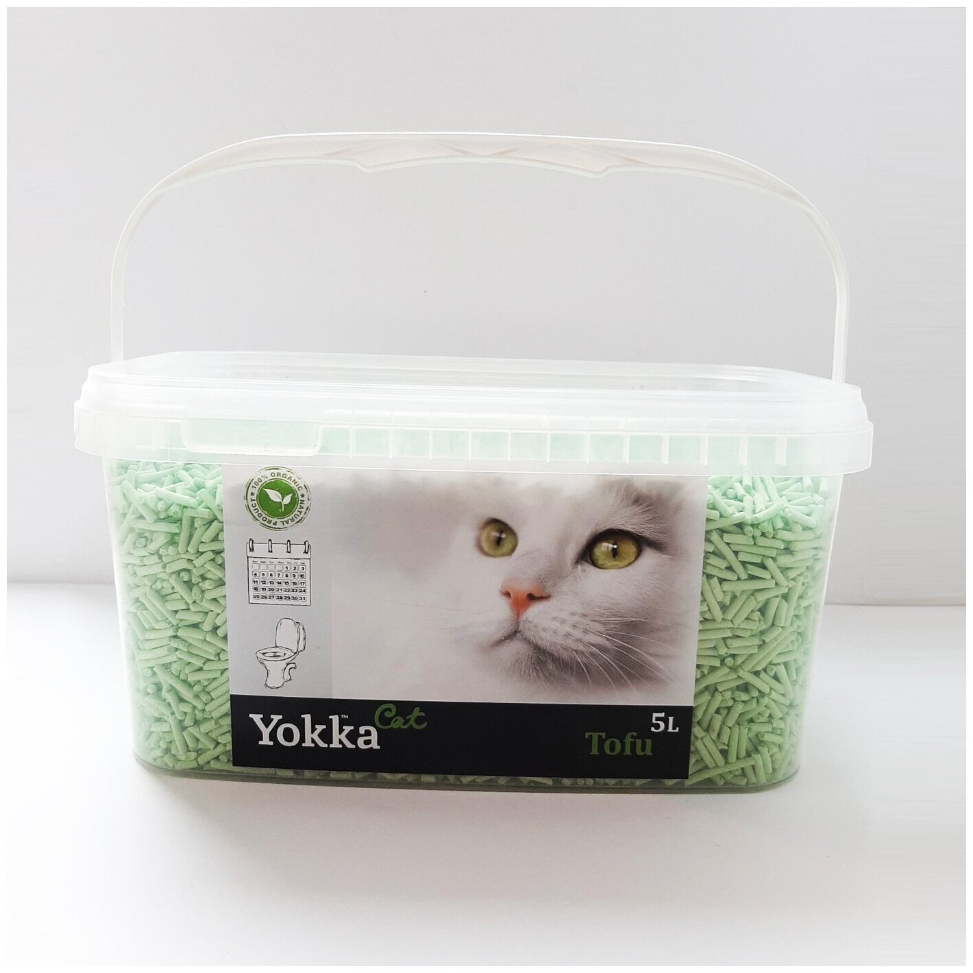 Наполнитель комкующийся для туалета Tofu 5л Зеленый чай (ведерко) YokkaCat - фотография № 1