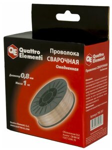 <b>Проволока</b> сварочная QUATTRO ELEMENTI омедненная, 0,8 мм, масса 1 кг <span>диаметр: 0.80 мм, материал: медь, вес: 1 кг</span>