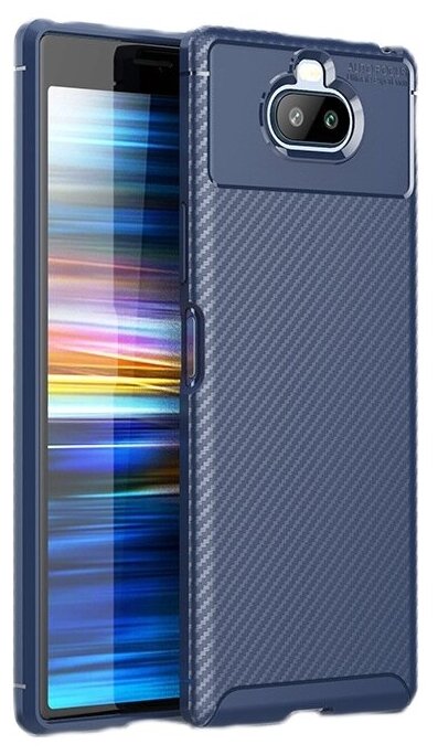 Чехол панель-бампер MyPads для Sony Xperia 20 / XA4 из прочного силикона с матовой отделкой «под карбон» синяя