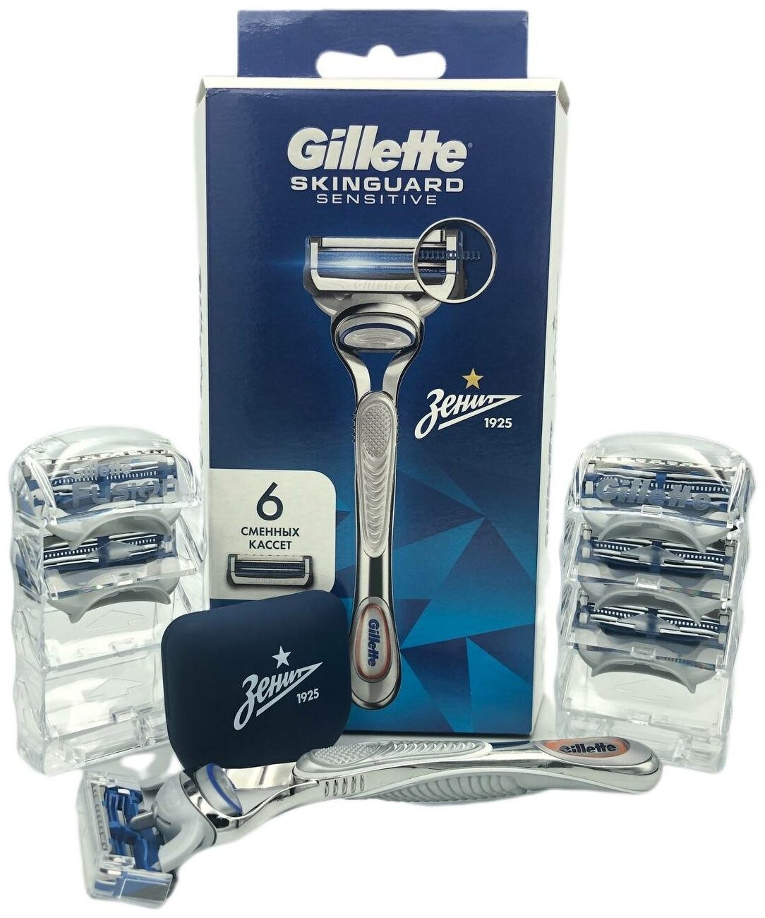 Подарочный набор GILLETTE Skinguard с чехлом для бритвы в комплекте сменных кассет 6 шт.