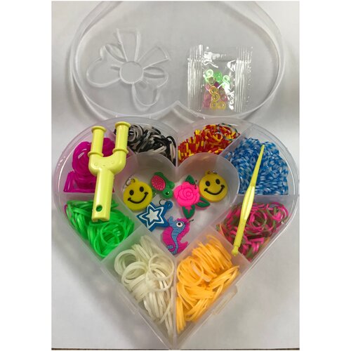 Набор цветных резиночек для плетения браслетов, сердце , пластик контейнер 400 шт., 6 подвесок, TZ 12909 Tukzar