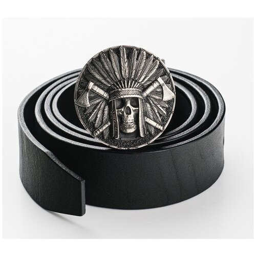 фото Ремень мужской натуральная кожа с пряжкой ручной работы индеец из нейзильбера kubart