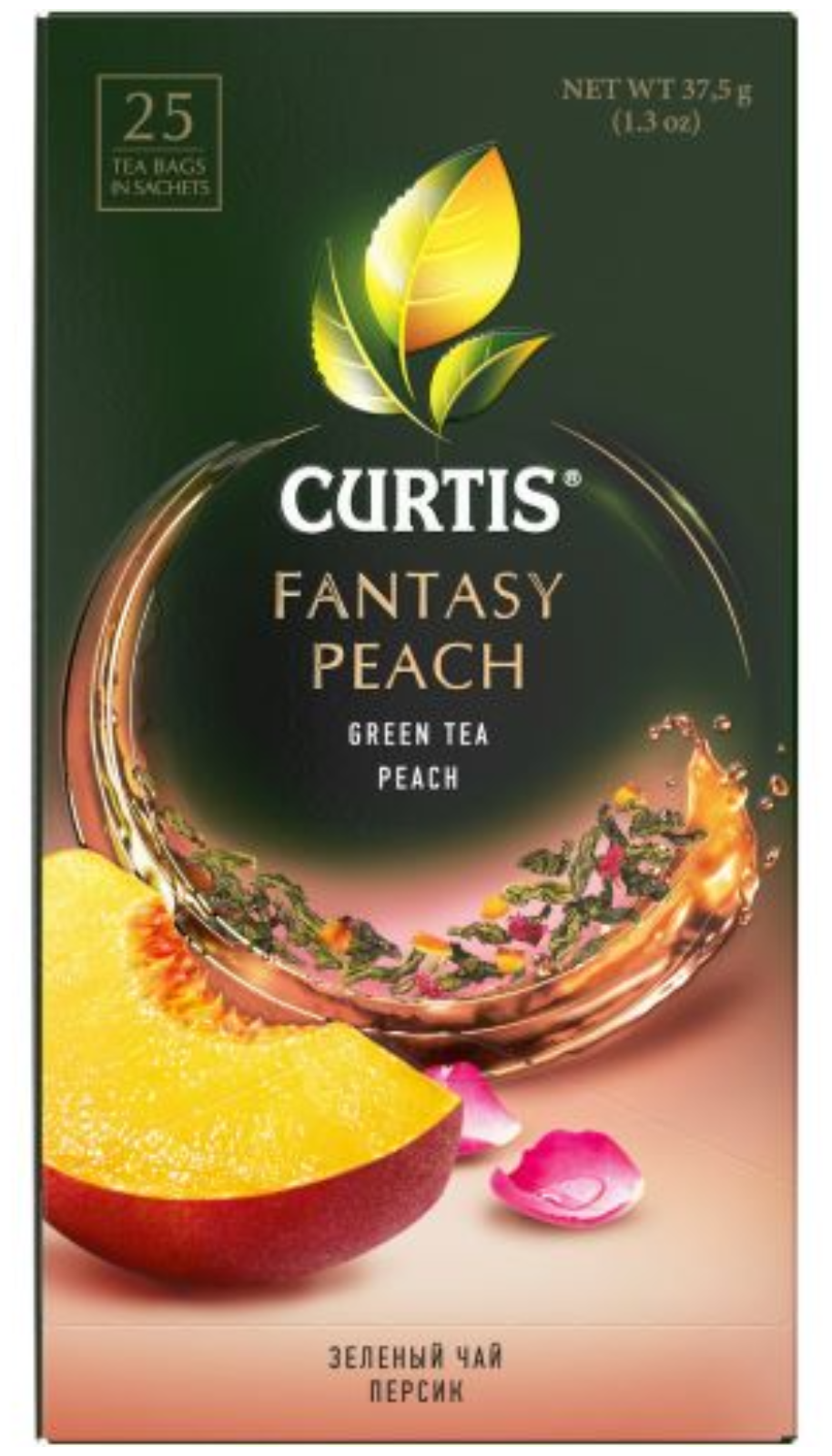 Чай зеленый в пакетиках CURTIS "Fantasy Peach" 25 пакетиков, c ароматом персика, лемонграссом и лепестками розы, мелколистовой - фотография № 9