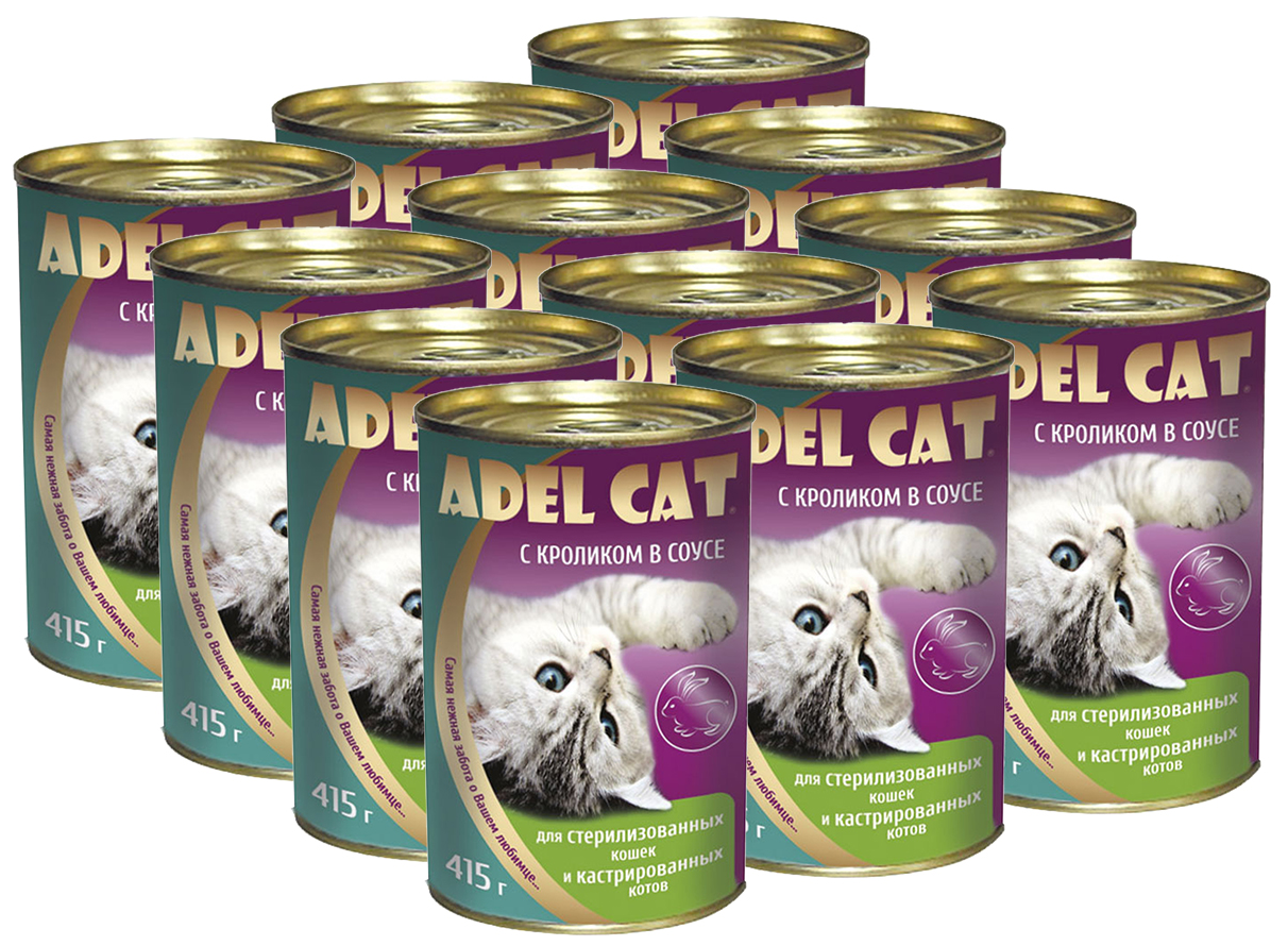 фото Консервы ADEL CAT для взрослых кастрированных котов и стерилизованных кошек с кроликом в соусе (415 гр х 12 шт)