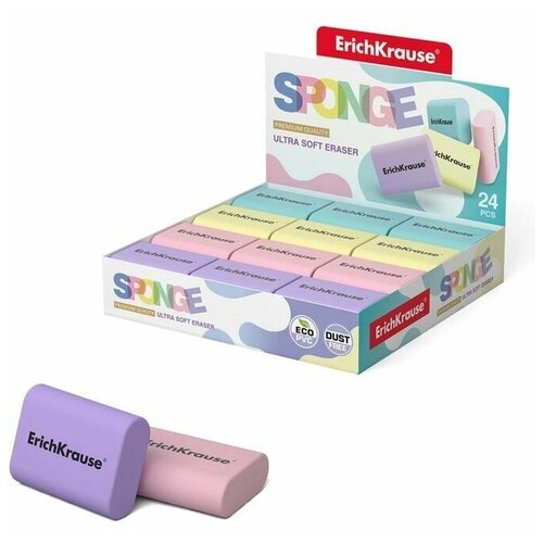 Ластик ErichKrause Sponge 37 х 33 х 15 мм, микс, цена 1 шт