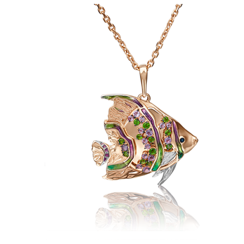 PLATINA jewelry Подвеска из красного золота с аметистом и хромдиопсидом 03-2828-00-709-1110-57