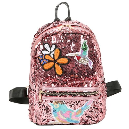 фото Рюкзак lumo с переливающимися пайетками в серебряном цвете с нашивками колибри, kol-sv, серебристый