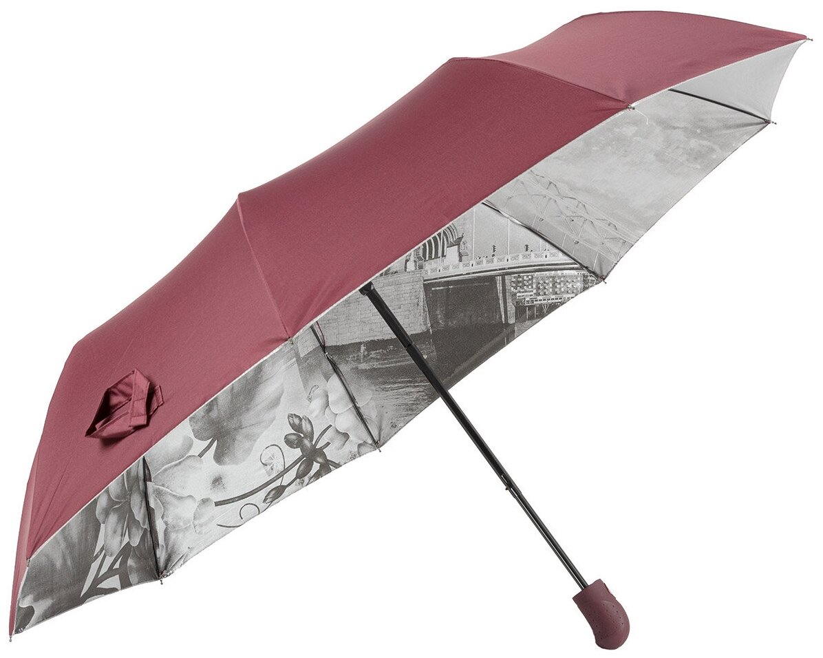Зонт полуавтомат женский Frei Regen 825-3-FCV рисунок внутри купола бордовый