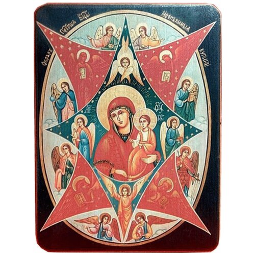 Икона Неопалимая купина Божией Матери на тёмном фоне, размер 19 х 26 см