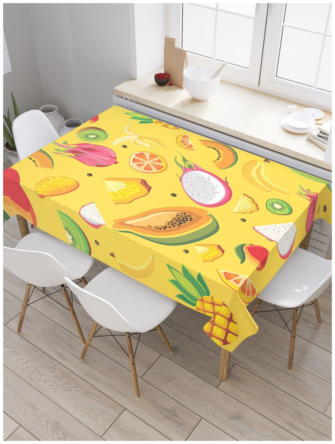 Прямоугольная тканевая скатерть на стол JoyArty с рисунком "Сочные кусочки" 120 на 145 см - фотография № 1