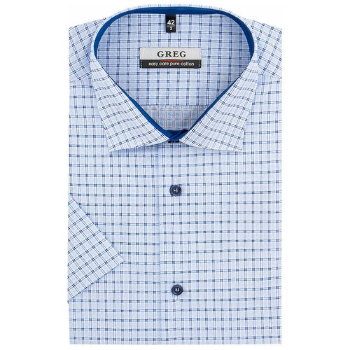 фото Рубашка мужская короткий рукав greg 225/101/3316/z/1_gb, полуприталенный силуэт / regular fit, цвет голубой, рост 174-184, размер ворота 40