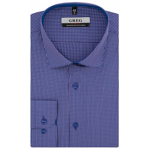 фото Рубашка мужская длинный рукав greg 274/139/1686/zn/1, прилегающий силуэт / super slim fit, цвет синий, рост 174-184, размер ворота 44