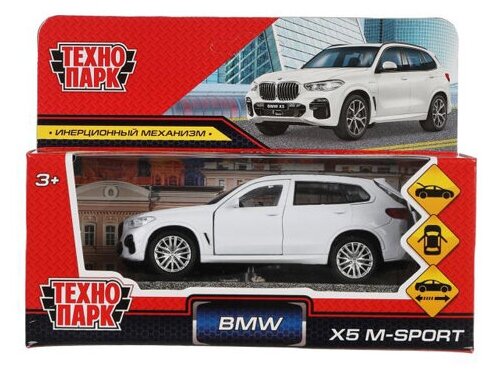Машина металлическая BMW X5 M-SPORT 12 см, двери, багажник, белая. Технопарк