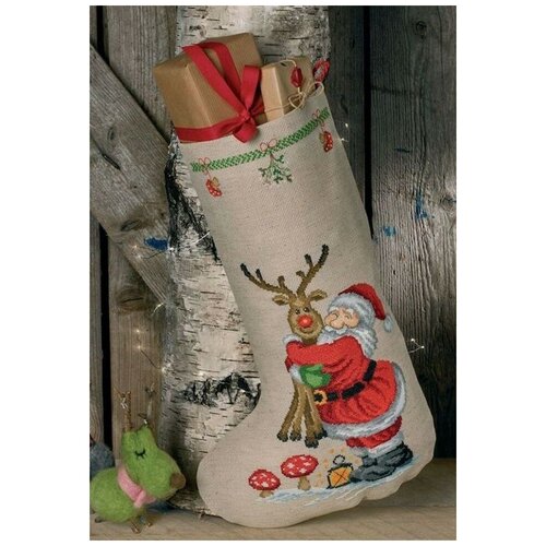 Набор для вышивания сапожка для подарков Санта и олень 29 х 44 см PERMIN 41-0231